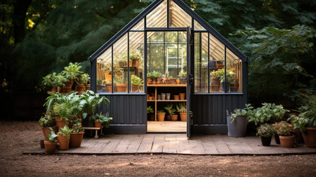 Cultivating Sustainability: Embracing a Sustainable Lifestyle with a Small Glass Greenhouse, Generative AIの素材