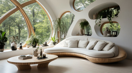 Discover the Beauty of a Designer Couch in a Bright White Living Room, Generative AIの素材