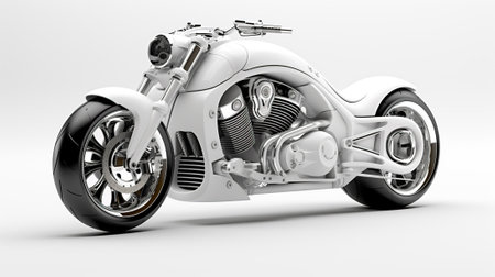 Sleek and Powerful: 3D Modern Motorcycle with Striking Design on a White Background, Generative AIの素材