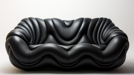 Unparalleled Style: Unique Black Leather Couch with Modern Design on White Background, Generative AIの素材
