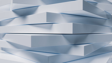 Geometric Stacked Blocks, Abstract 3D Background, Shadows and Light Aesthetics, 3D renderの写真素材