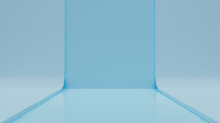 Elegance Unveiled, Soft Reflective Blue Light and Shadows Product Display Stage, 3D renderの写真素材