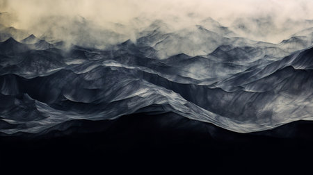 Mysterious Abstract Mountain Majesty, Moody, Mystic, and Darkened Terrain Background, Generative AIの素材
