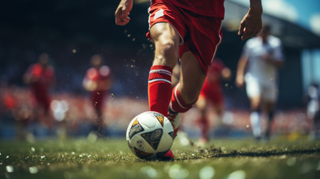 Soccer Precision, A Professional Player Running on the Field and Kicking the Ball, Generative AIの素材