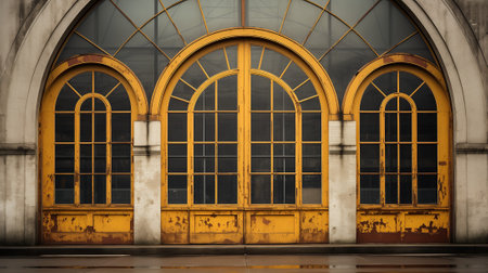 Vintage Industrial Facility: Old Large Doors at a Factory Building Entrance, Generative AIの素材