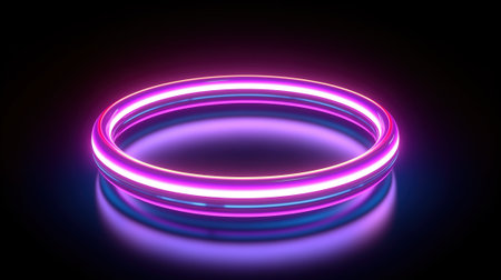 Luminous Loop, Abstract Geometric Ring Glowing with Neon Linear Elements, Generative AIの素材