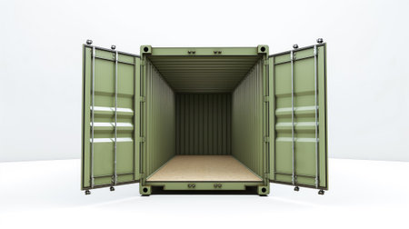 Maximize Efficiency, Empty Green Cargo Container with Open Doors for Freight Transportation, Generative AIの素材