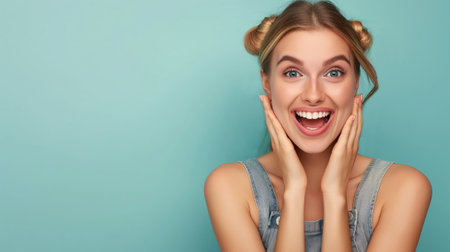 The Power of a Smile, Radiant and Confident Young Woman with Copy Space, Generative AIの素材