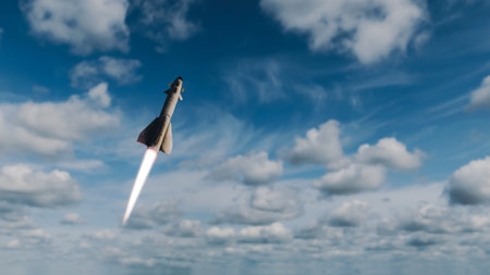 Sky High, Target Acquired, A Military Missile Flies Through the Clouds, 3D render
