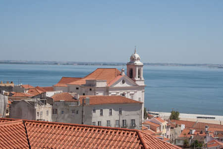 view of Lisbon city center particularly with churchの写真素材