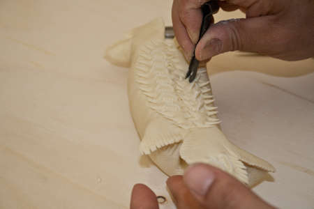 colse-up of hand making bread decoration using a tool, Sardinian bread sculpture, the Pani Pintauの写真素材