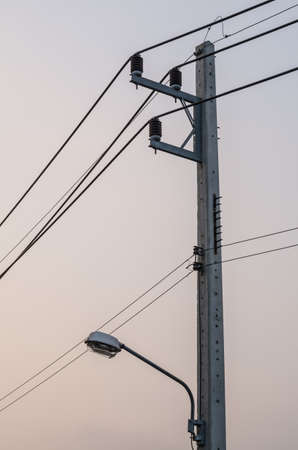 Electric post and lamppostの写真素材