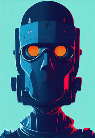 3D rendered computer generated image of a neon cyberpunk hacker. Futuristic cybercriminal in a red and blue technological urban fantasy setting.の写真素材