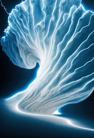 3D rendered computer generated image of a colorful icy blue electrical storm. Tornado vortex with bright electricity lightning storm background wallpaperの写真素材