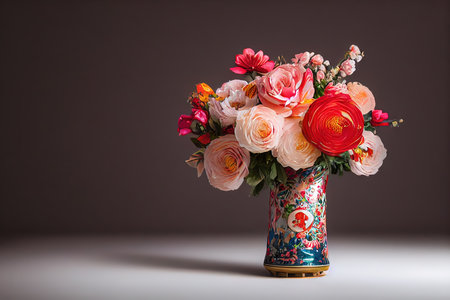 3D rendered computer generated image of a colorful winter holiday bouquet of flowers. Floral look against flat studio background for photorealism with 3D shading. Bright colorfulの写真素材