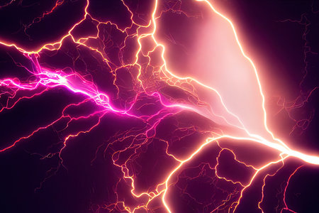 3D rendered computer generated image of a colorful pink electrical storm. Tornado vortex with bright electricity lightning storm background wallpaperの写真素材