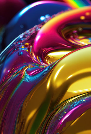 3D rendered computer generated image of a liquid metal rainbow. Bright and colorful polychromatic...