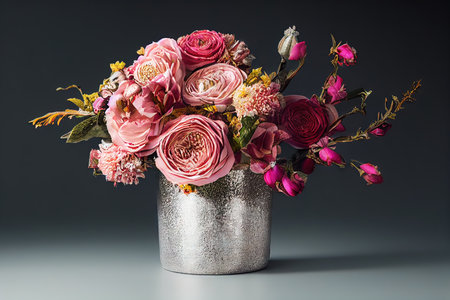 3D rendered computer generated image of a colorful winter holiday bouquet of flowers. Floral look against flat studio background for photorealism with 3D shading. Bright colorfulの写真素材