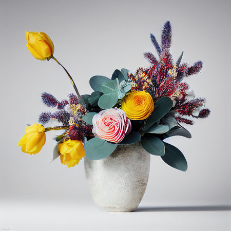 3D rendered computer generated image of a colorful winter holiday bouquet of flowers. Floral look...