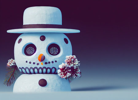 3D render, computer generated image of sugar skull snowmen. This unique blend was created as a special edition for the 2023 holiday season (Dia de Los Muertos x Christmas).の写真素材