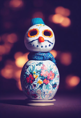3D render, computer generated image of sugar skull snowmen. This unique blend was created as a special edition for the 2023 holiday season (Dia de Los Muertos x Christmas).の写真素材