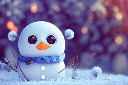 3D Rendered computer-generated holiday Snowman for the 2022-2023 Winter Holiday. Special edition Snowman unique for this winter with kawaii adorable lookの写真素材
