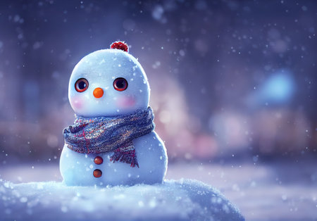 3D Rendered computer-generated holiday Snowman for the 2022-2023 Winter Holiday. Special edition Snowman unique for this winter with kawaii adorable lookの写真素材