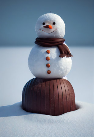 3D Rendered computer-generated holiday Snowman for the 2022-2023 Winter Holiday. Special edition Snowman unique for this winter with kawaii adorable lookの写真素材