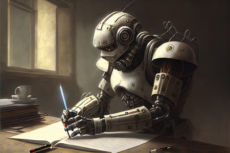 Robots Working Human Jobs. This is a generative AI writer created by generative AI artist. AI writers are automating a creative research process for their occupation.の写真素材