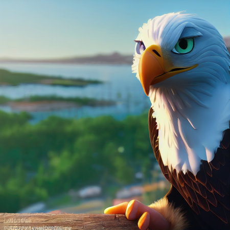 3D rendered American Bald Eagle with cute kawaii look like modern animation. Generative AI patriotic...