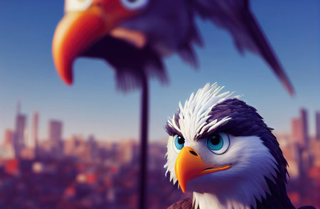 3D rendered American Bald Eagle with cute kawaii look like modern animation. Generative AI patriotic...