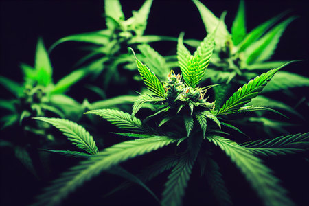 Cannabis plants growing indoors generated by AIの写真素材