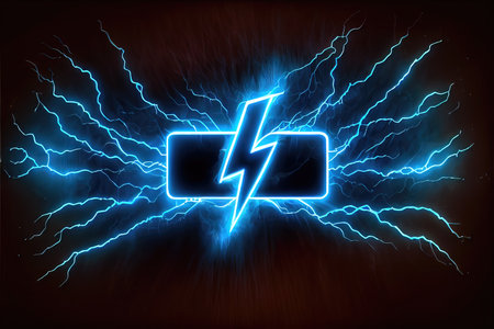 Electricity lightning bolt and battery on dark background, 3D rendering