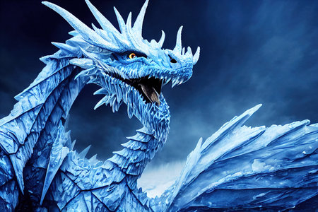 Scary blue frost dragon created by generative AIの写真素材