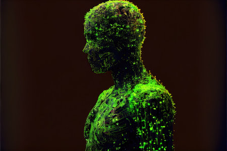 Person made of colorful data in the virtual reality metaverse created by generative AI