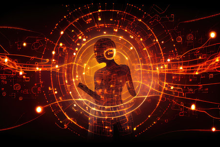 Person made of colorful data in the virtual reality metaverse created by generative AIの写真素材