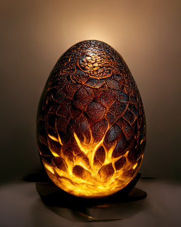 Generative AI image of a 3D rendered Dragon egg. Ornate mythical dragon egg made to look photorealistic with intricate details in a studio setting with plain background.の写真素材
