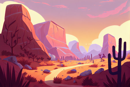 Arizona Desert - Arizona is a beacon of natural wonders in the Southwestern United States. This generative AI image depicts an illustration of AZ's desert landscapeの写真素材