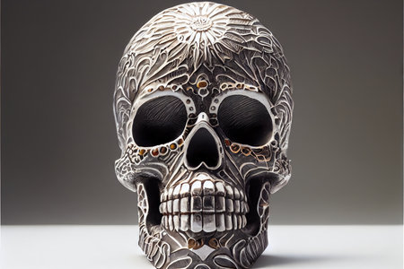 Silver skull on a gray background. The concept of death and death.の写真素材