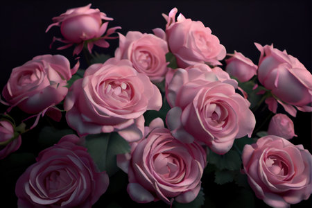 Romantic pink roses - bright and colorful flowers created by generative AI. Floral background wallpaper with digital painted look.の写真素材