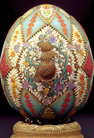 Close up of a decorative easter egg with ornaments.の写真素材