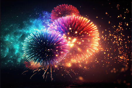 Colorful fireworks in the night sky. 3d rendering, 3d illustration.
