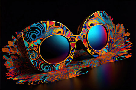 Retro sunglasses with abstract pattern on black background. Vector illustration.の写真素材