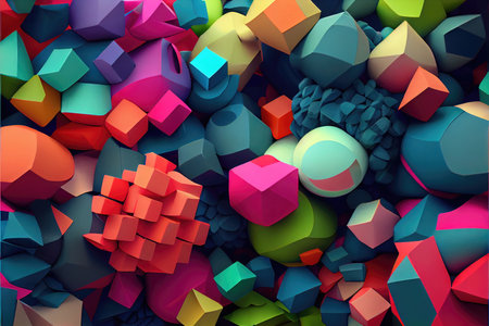 Abstract 3d rendering of chaotic colorful cubes. Futuristic background design.