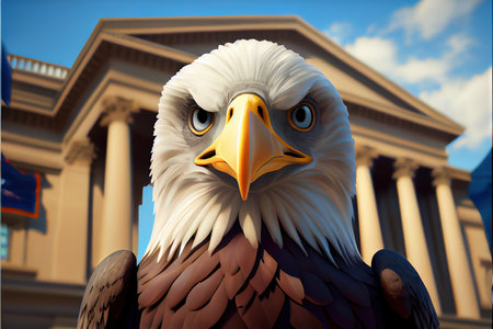American Bald Eagle - Generative AI image of a patriotic American Bald Eagle to represent American democracy, patriotism, politics, freedom, and independenceの写真素材