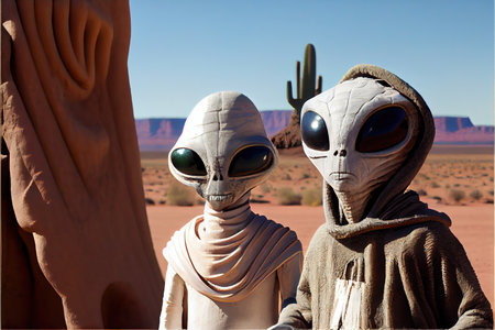 Two alien women in the desert of Sossusvlei, Namibia