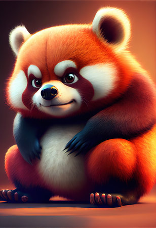 Giant Red Panda-- The red panda symbolizes compromise, patience, and gentleness. This fluffy creature was created by generative AI in his natural habitatの写真素材