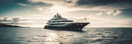 Luxury yacht in the sea at sunset. 3d renderingの素材