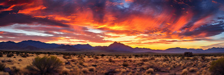 Sunset over the Mojave Desert in California, United States.の素材