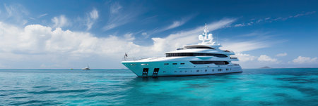 Luxury yacht in the turquoise sea, panoramaの素材